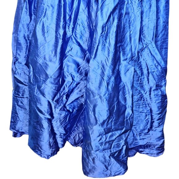 80s Size 8 Blue Formal Dress Gown‎ Prom Shiny Satin Assymetrical Puff Sleeve - Picture 11 of 14